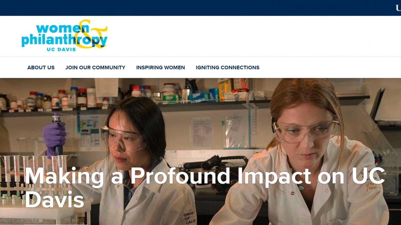 Picture on UC Davis Women & Philanthropy webpage featuring Dr. Daniela Barile and Dr. Tian Tian