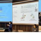 Collage of 3 pictures: Left: Oswaldo presents about yeast cell wall compositions, Center: Yu-Ping presents about identification of small food peptides, Right: Sierra receives flowers